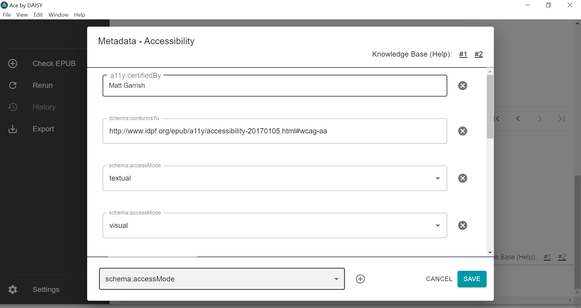 Accessibility editing dialog