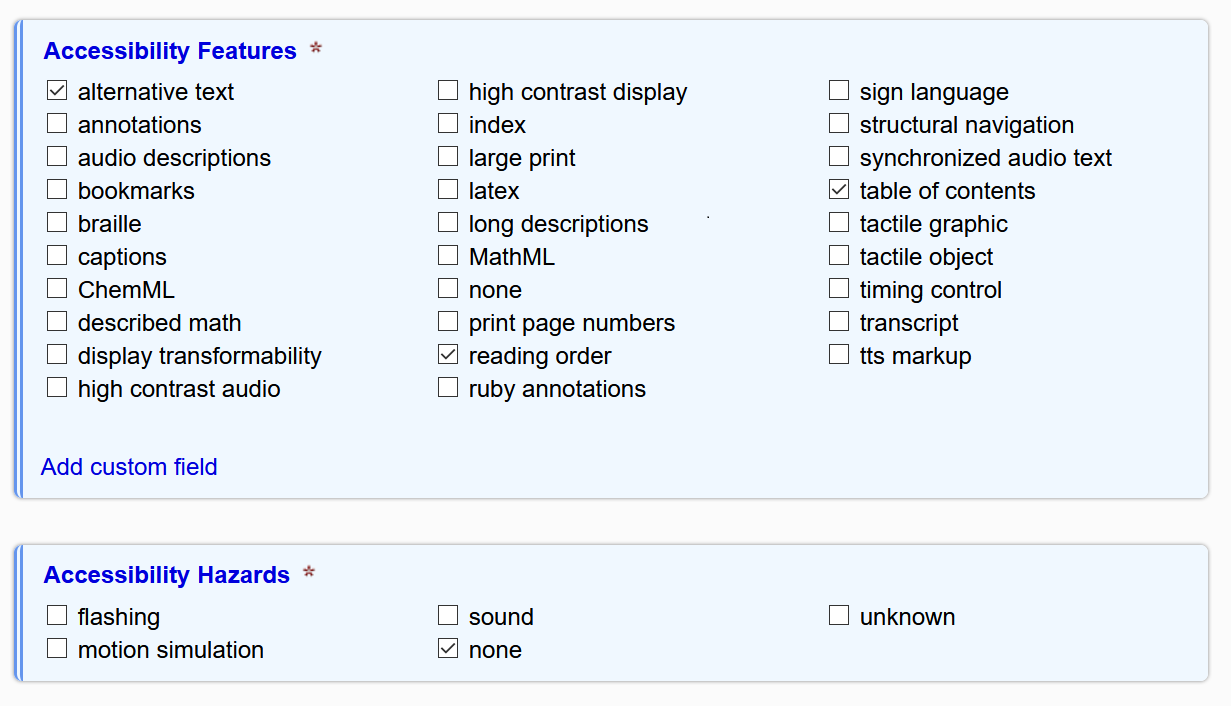 Discovery metadata fields