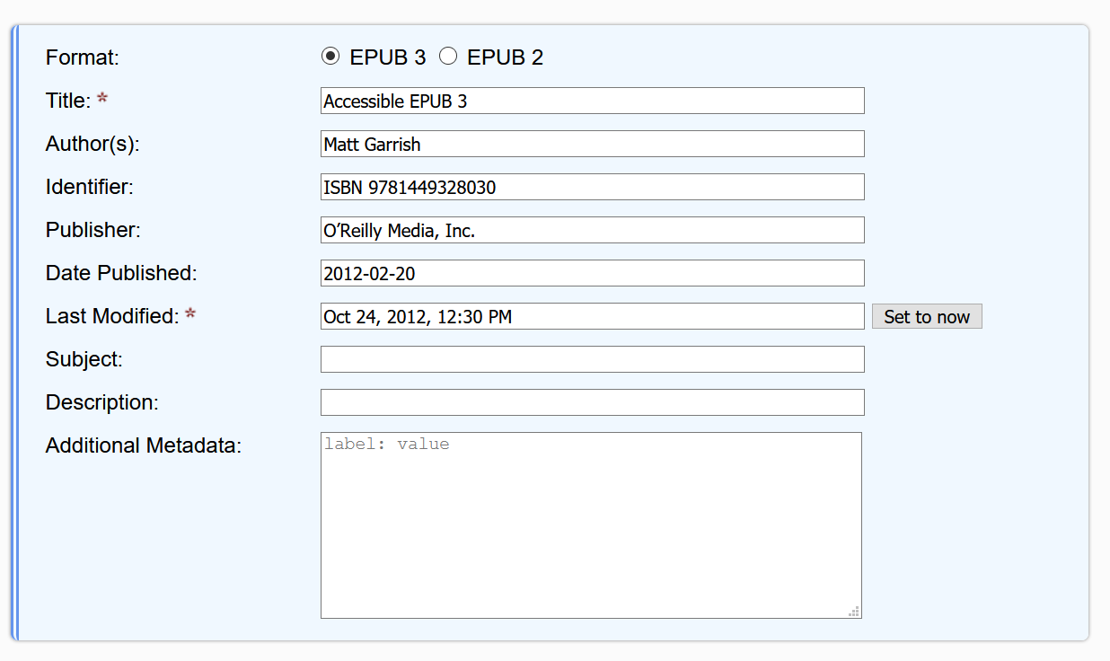 Publication information input fields