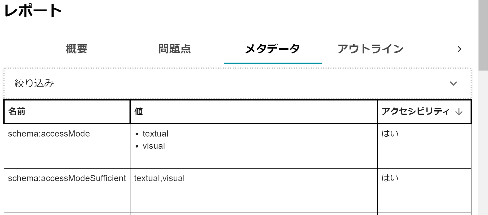 Aceメタデータタブ